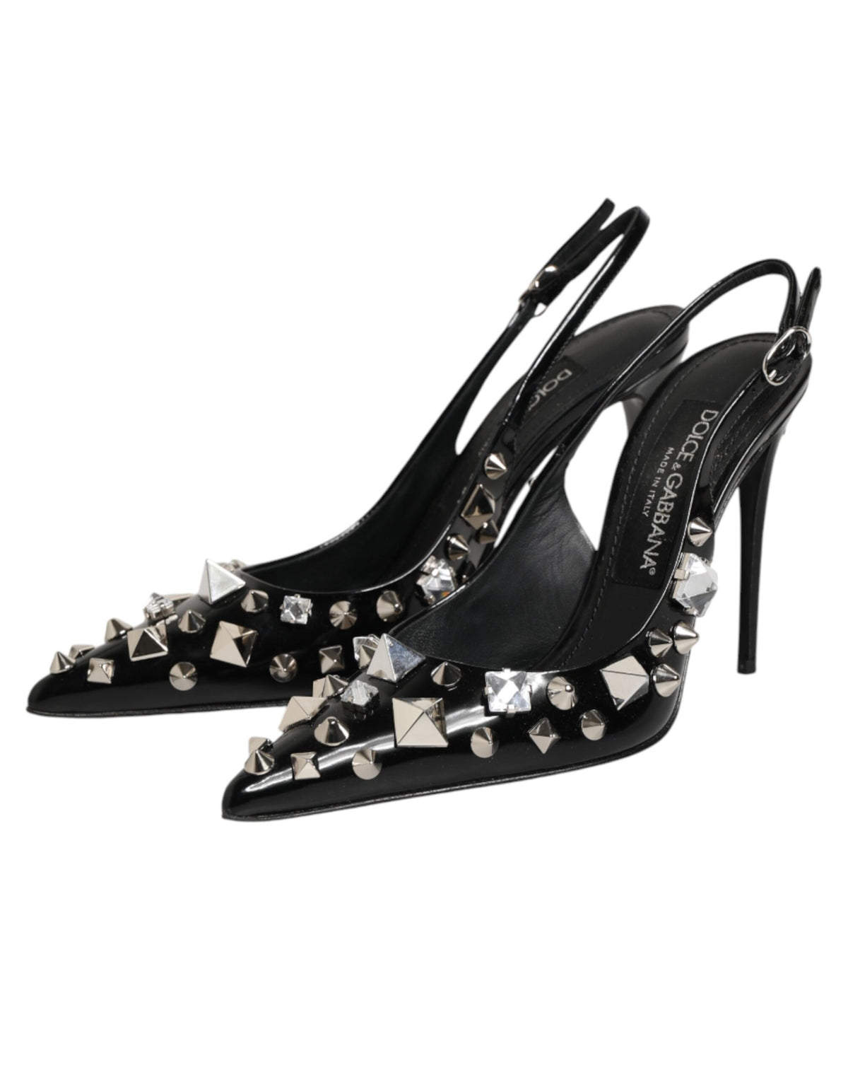 Dolce & Gabbana Black Studded Leather Heels Slingbacks Shoes - Eljoys Fashion 
