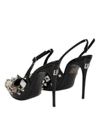 Dolce & Gabbana Black Studded Leather Heels Slingbacks Shoes - Eljoys Fashion 