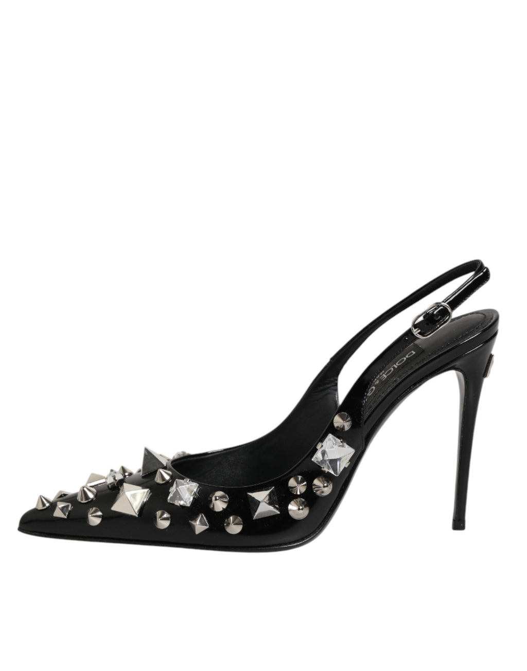 Dolce & Gabbana Black Studded Leather Heels Slingbacks Shoes - Eljoys Fashion 