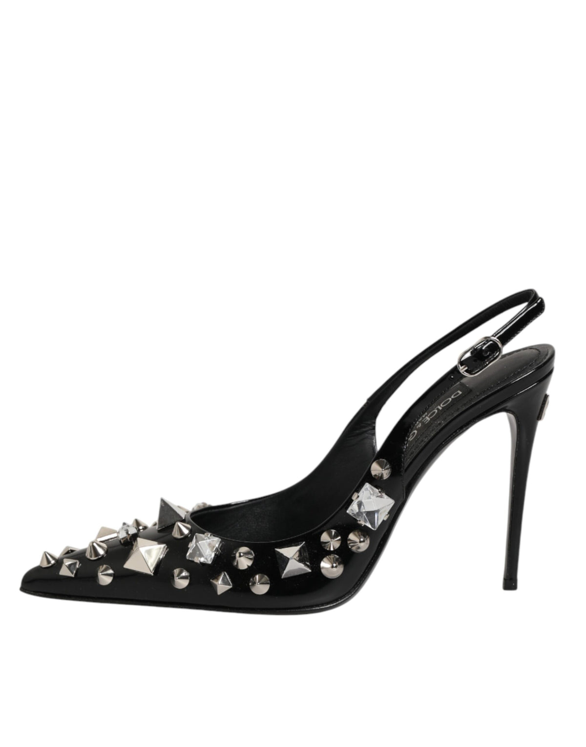 Dolce & Gabbana Black Studded Leather Heels Slingbacks Shoes - Eljoys Fashion 