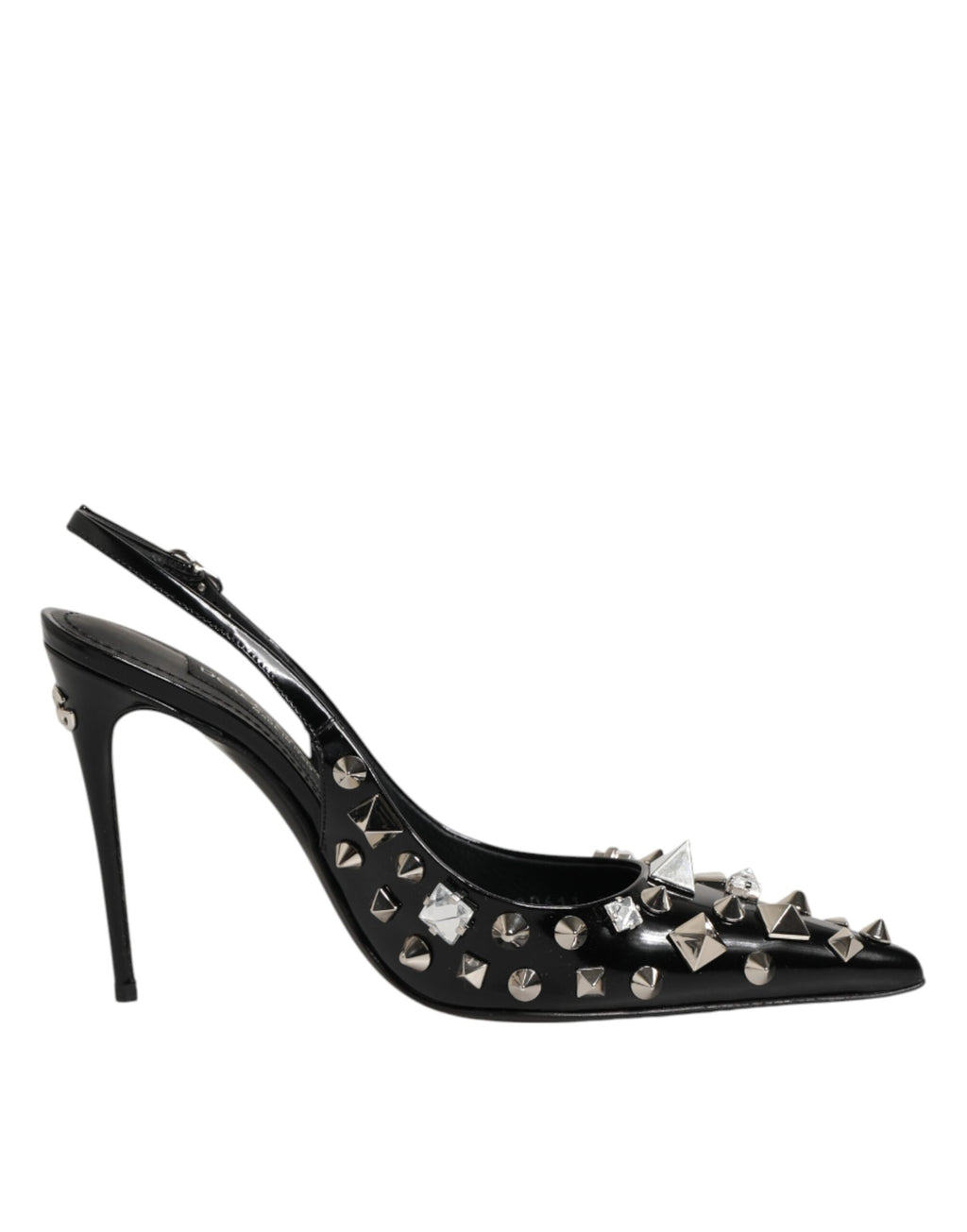 Dolce & Gabbana Black Studded Leather Heels Slingbacks Shoes - Eljoys Fashion 