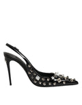 Dolce & Gabbana Black Studded Leather Heels Slingbacks Shoes - Eljoys Fashion 