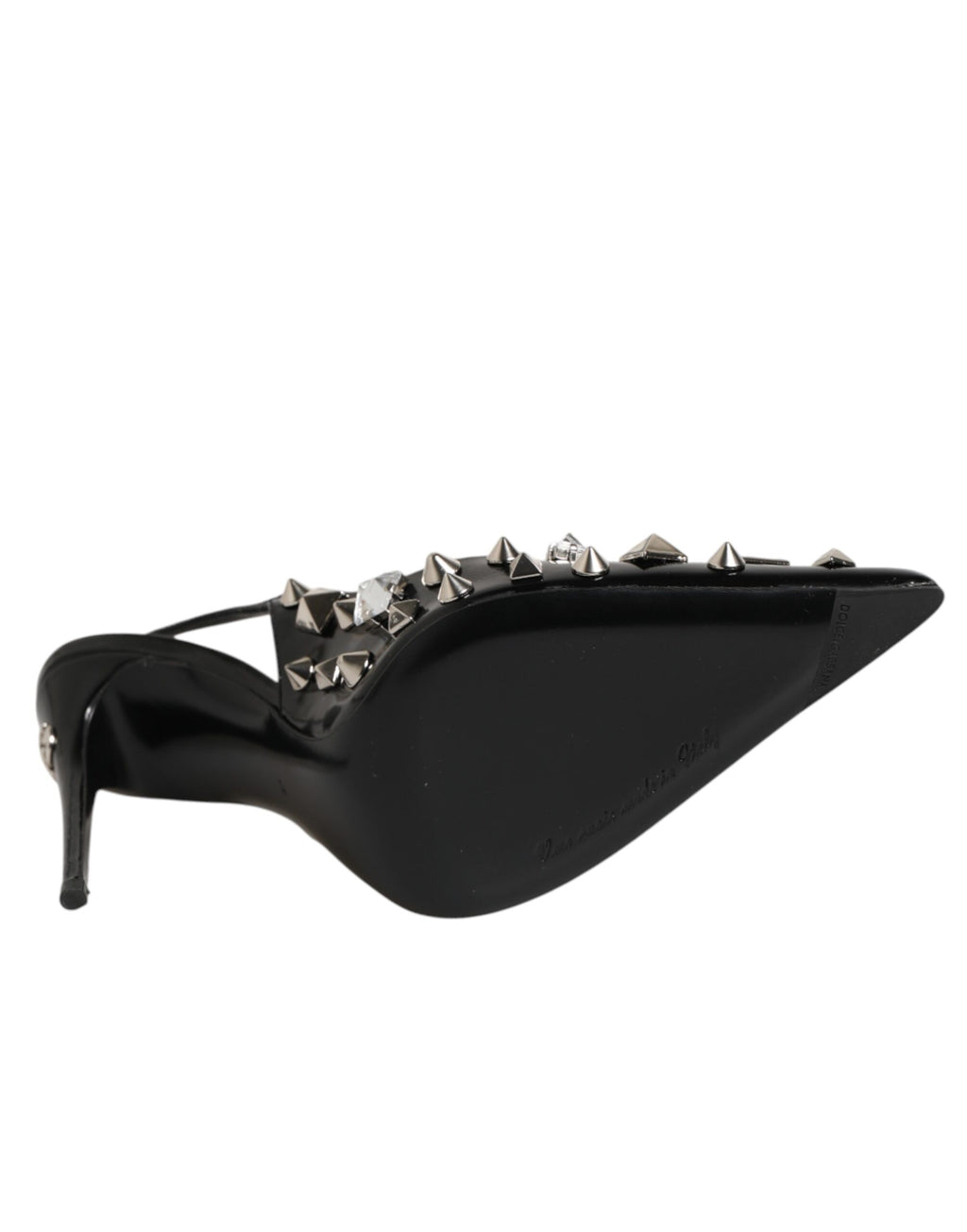 Dolce & Gabbana Black Studded Leather Heels Slingbacks Shoes - Eljoys Fashion 