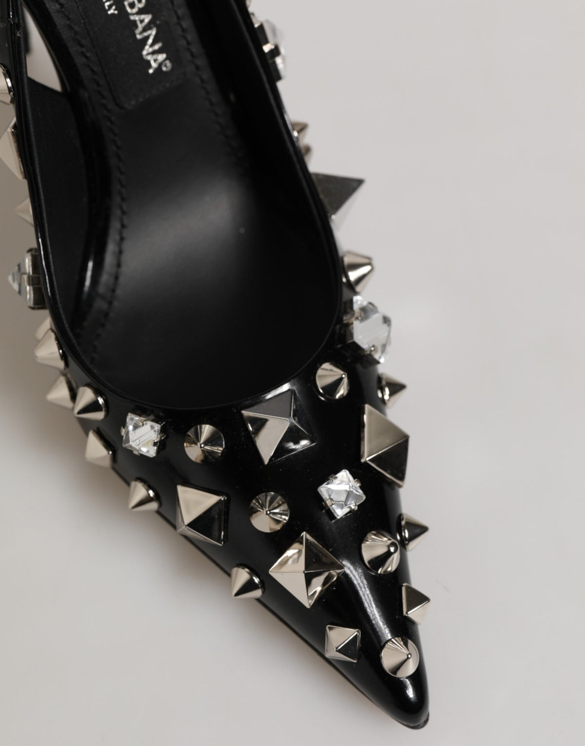 Dolce & Gabbana Black Studded Leather Heels Slingbacks Shoes - Eljoys Fashion 