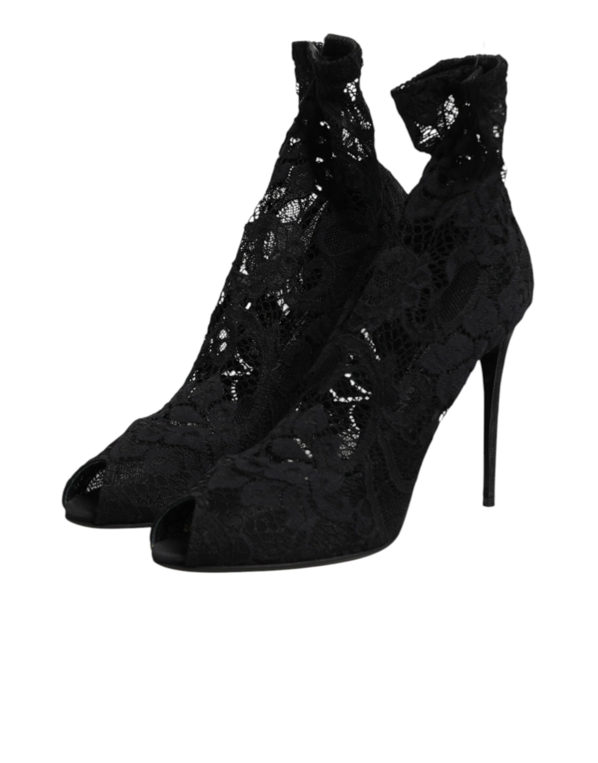 Dolce & Gabbana Black Stretch Taormina Lace Boots Shoes