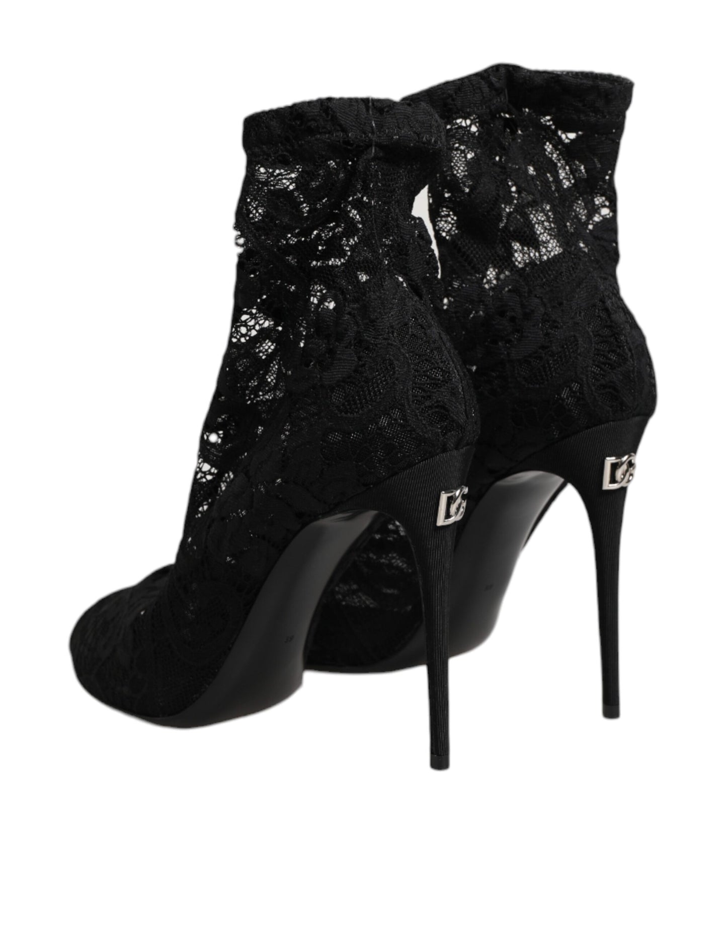 Dolce & Gabbana Black Stretch Taormina Lace Boots Shoes