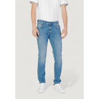 Pair of Replay blue cotton skinny jeans with classic five-pocket design and slim fit, displayed on a neutral background.