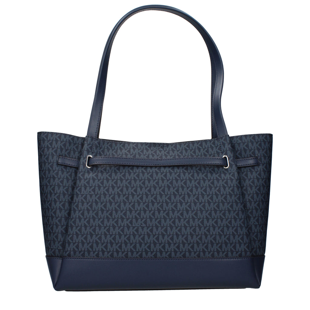 Michael Kors blue fabric shoulder bag with adjustable strap and silver hardware, stylish and versatile accessory for everyday use.