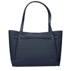 Michael Kors blue fabric shoulder bag with adjustable strap and silver hardware, stylish and versatile accessory for everyday use.