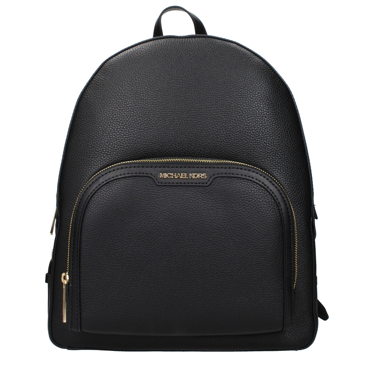Black leather Michael Kors backpack with adjustable straps and silver hardware, featuring multiple compartments and stylish design.
