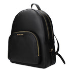 Black leather Michael Kors backpack with adjustable straps and gold-tone hardware, featuring a sleek, classic design.