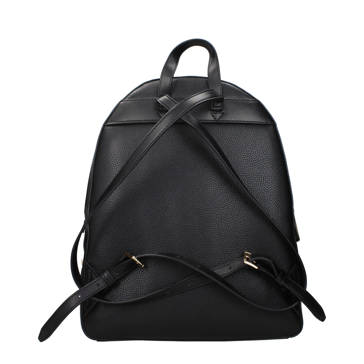 Black leather Michael Kors backpack with silver hardware, featuring multiple compartments and adjustable straps.