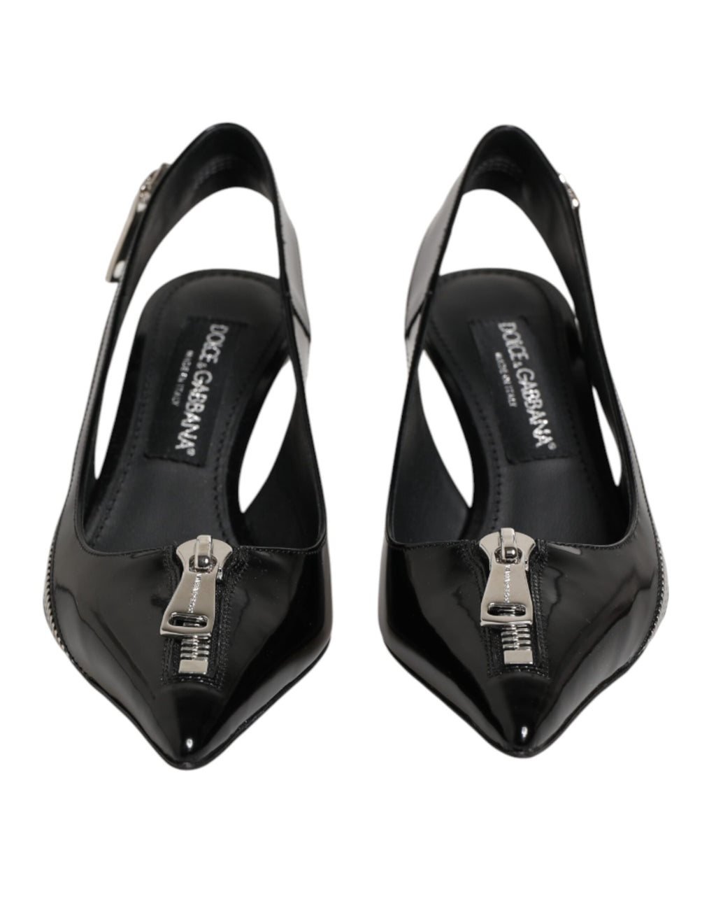 Dolce & Gabbana Black Zipper Leather Heels Slingbacks Shoes - Eljoys Fashion 