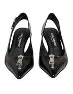 Dolce & Gabbana Black Zipper Leather Heels Slingbacks Shoes - Eljoys Fashion 