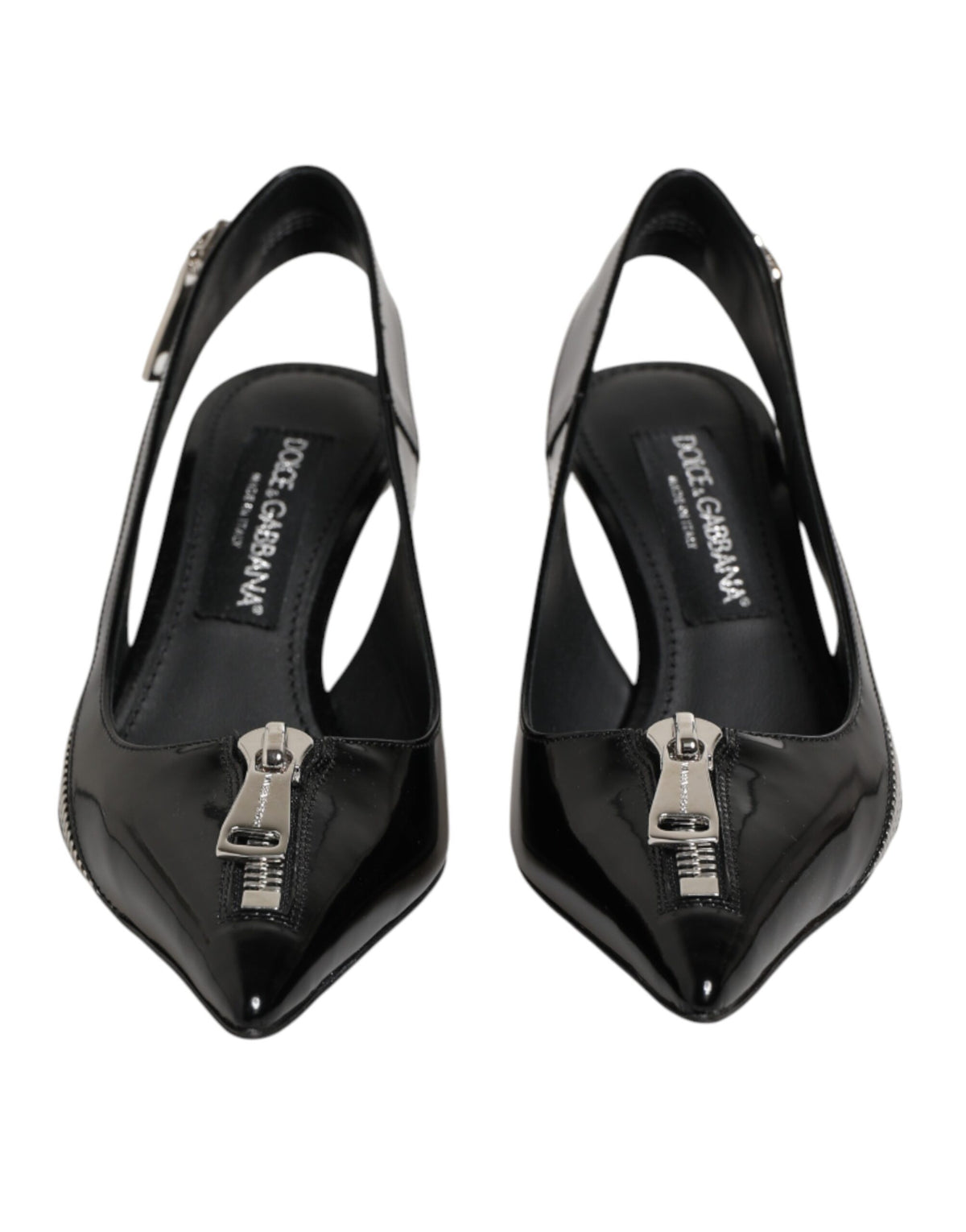 Dolce & Gabbana Black Zipper Leather Heels Slingbacks Shoes - Eljoys Fashion 