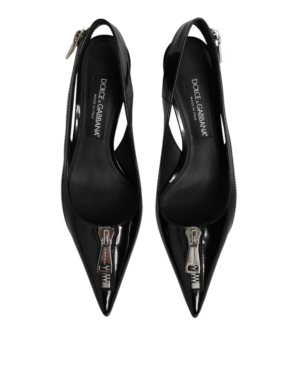 Dolce & Gabbana Black Zipper Leather Heels Slingbacks Shoes - Eljoys Fashion 