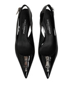 Dolce & Gabbana Black Zipper Leather Heels Slingbacks Shoes - Eljoys Fashion 