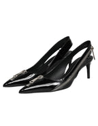 Dolce & Gabbana Black Zipper Leather Heels Slingbacks Shoes - Eljoys Fashion 