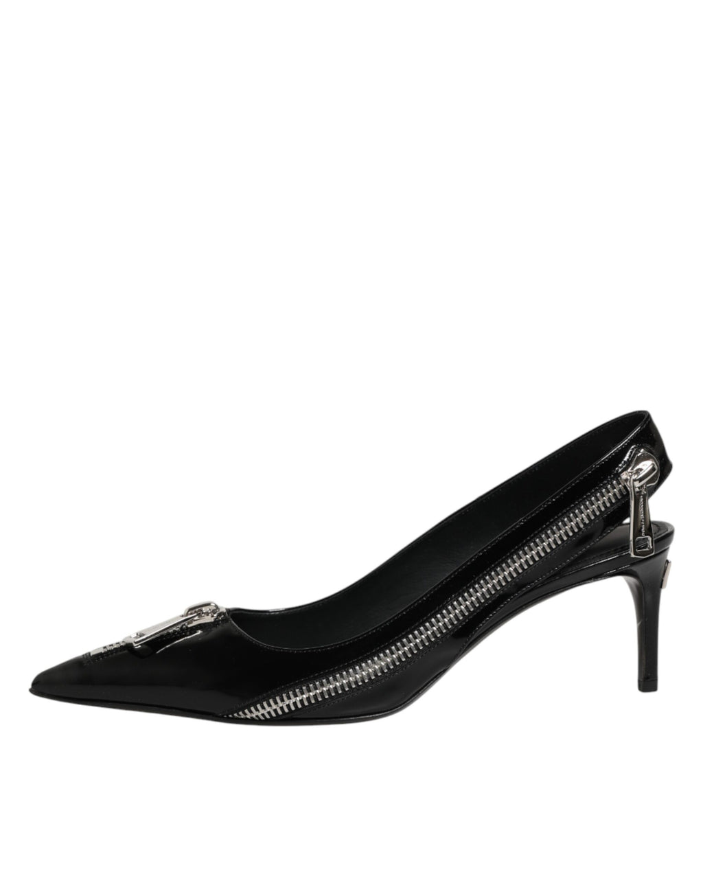 Dolce & Gabbana Black Zipper Leather Heels Slingbacks Shoes - Eljoys Fashion 