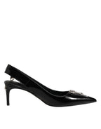 Dolce & Gabbana Black Zipper Leather Heels Slingbacks Shoes - Eljoys Fashion 