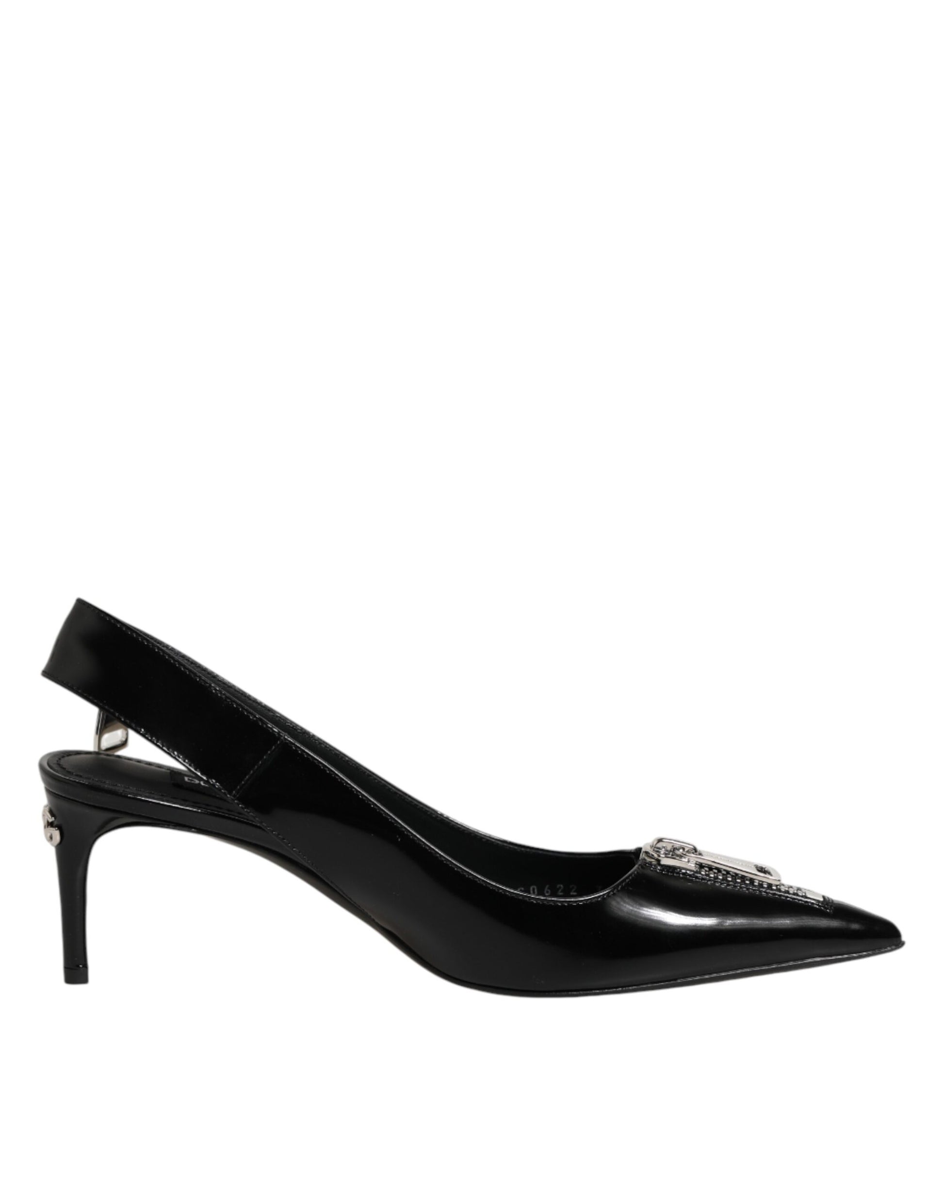 Dolce & Gabbana Black Zipper Leather Heels Slingbacks Shoes