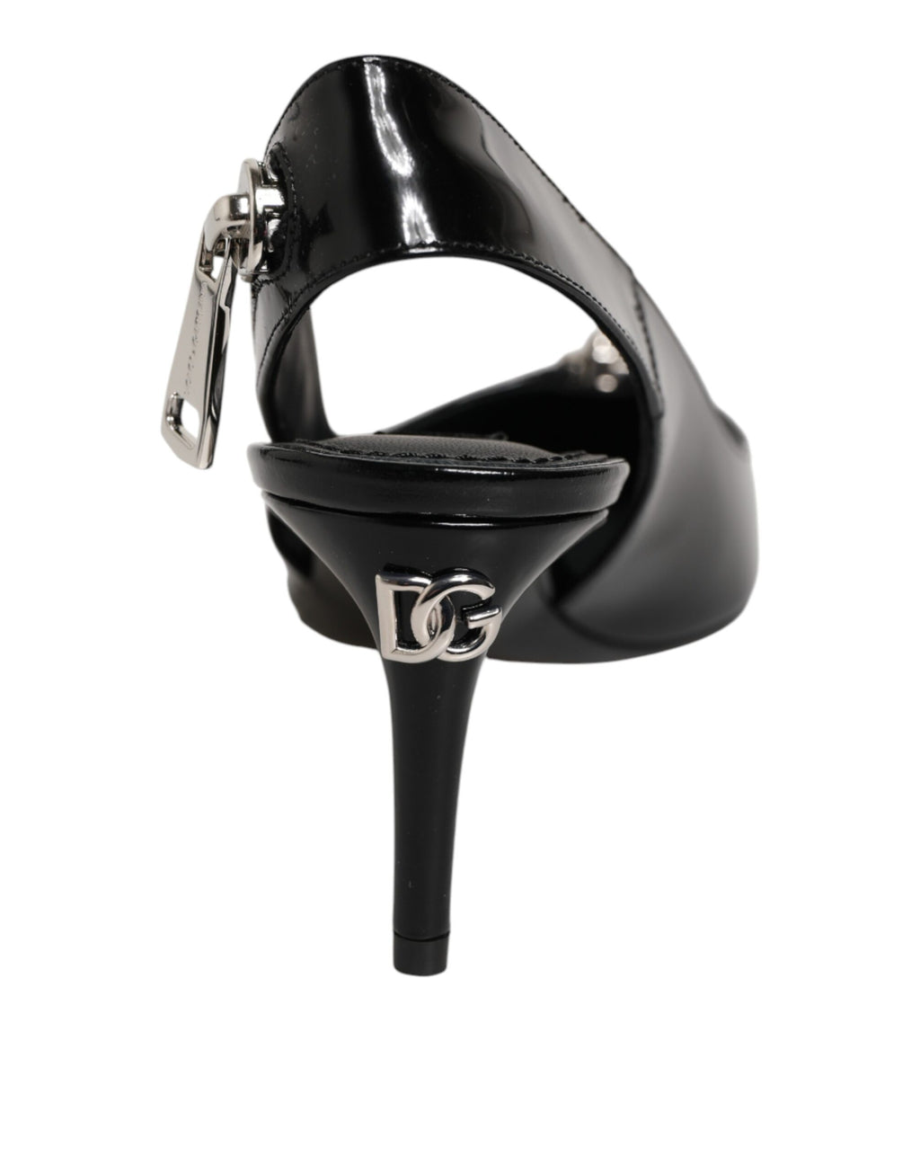 Dolce & Gabbana Black Zipper Leather Heels Slingbacks Shoes - Eljoys Fashion 