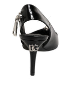 Dolce & Gabbana Black Zipper Leather Heels Slingbacks Shoes - Eljoys Fashion 
