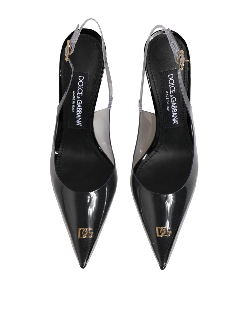 Dolce & Gabbana Black Leather Clear PVC Slingback Pumps Shoes - Eljoys Fashion 