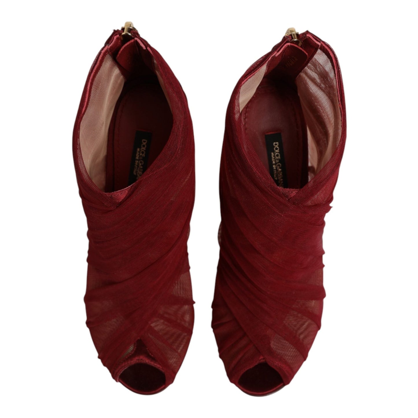 Dolce & Gabbana Red Tulle Ankle Boots Stiletto Heels Shoes