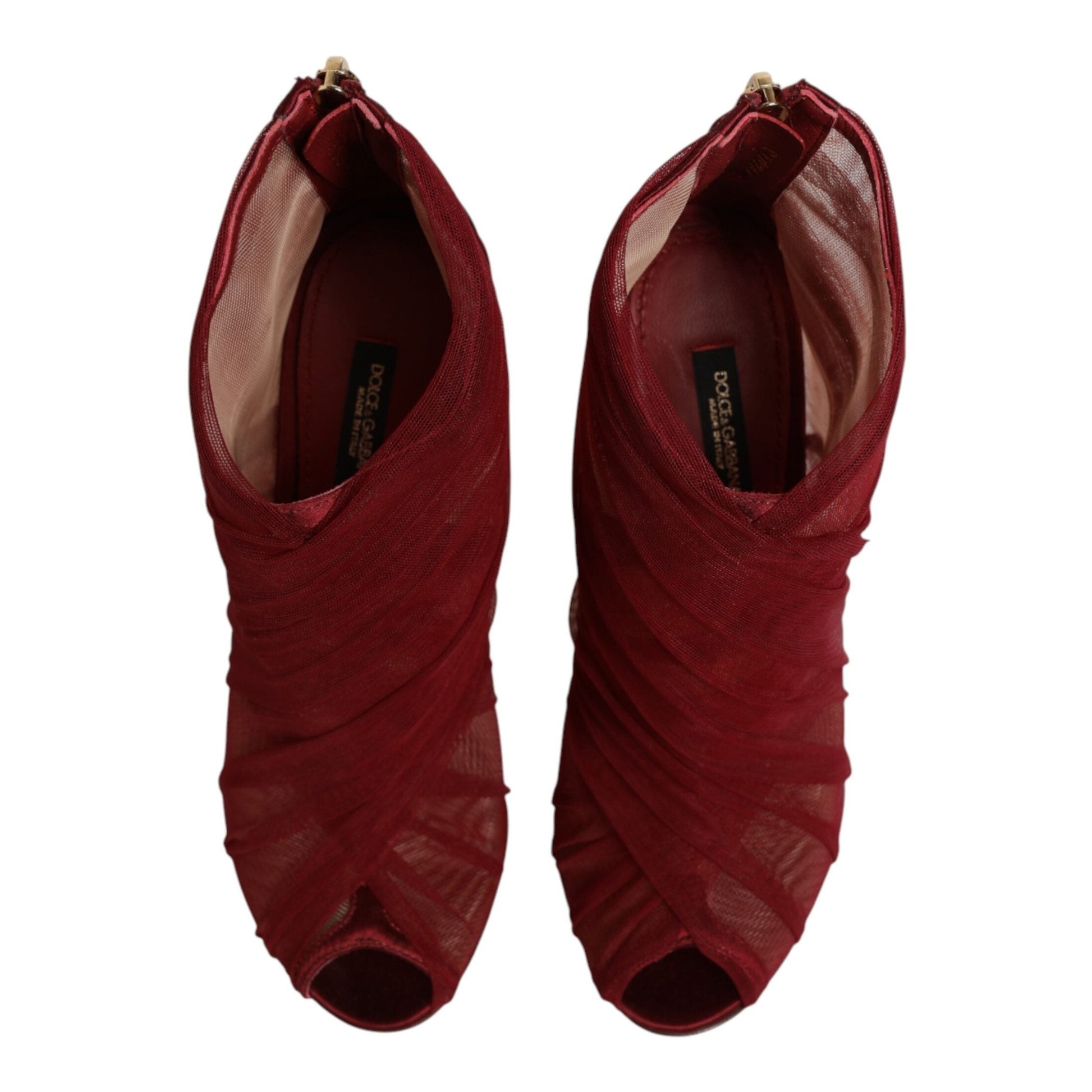 Dolce & Gabbana Red Tulle Ankle Boots Stiletto Heels Shoes