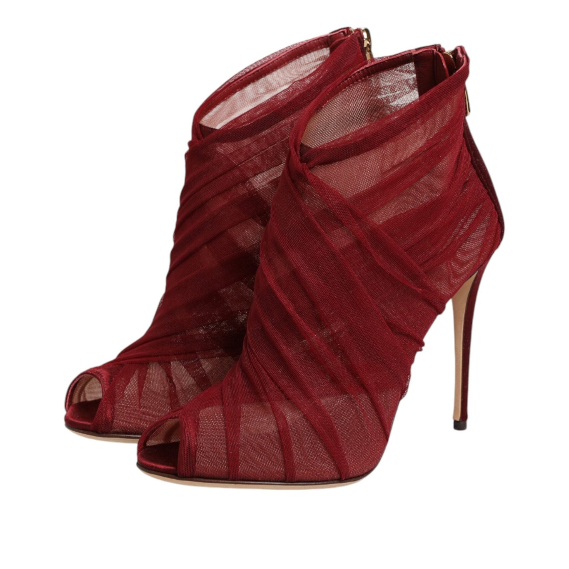 Dolce & Gabbana Red Tulle Ankle Boots Stiletto Heels Shoes