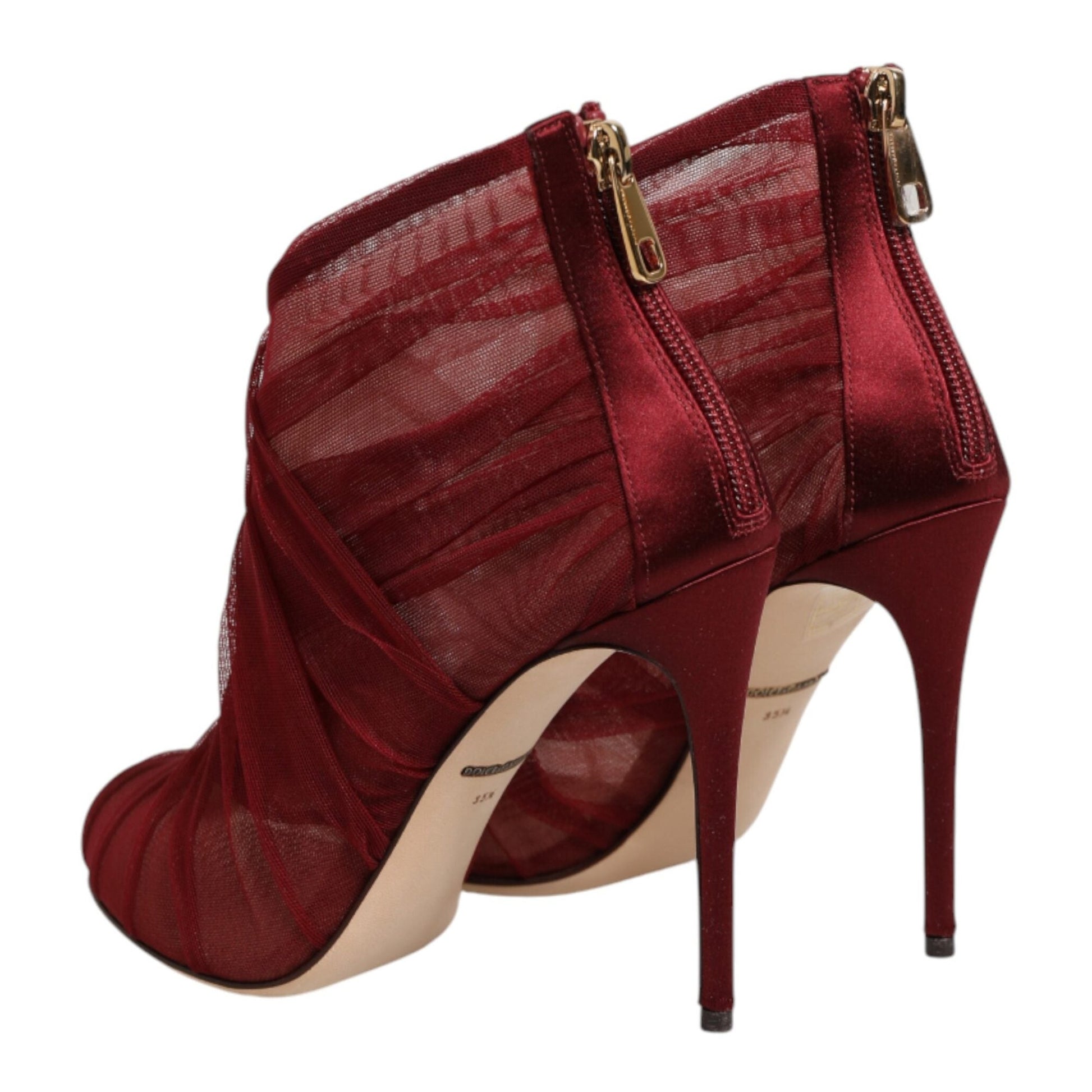 Dolce & Gabbana Red Tulle Ankle Boots Stiletto Heels Shoes