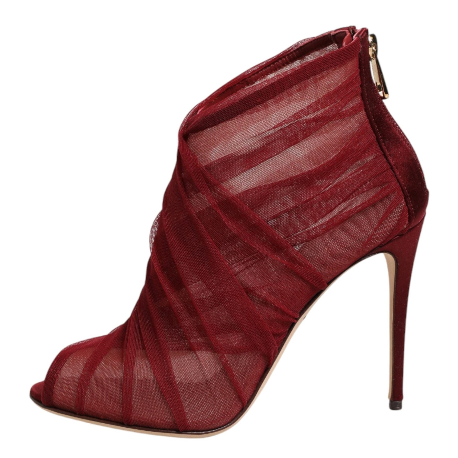 Dolce & Gabbana Red Tulle Ankle Boots Stiletto Heels Shoes