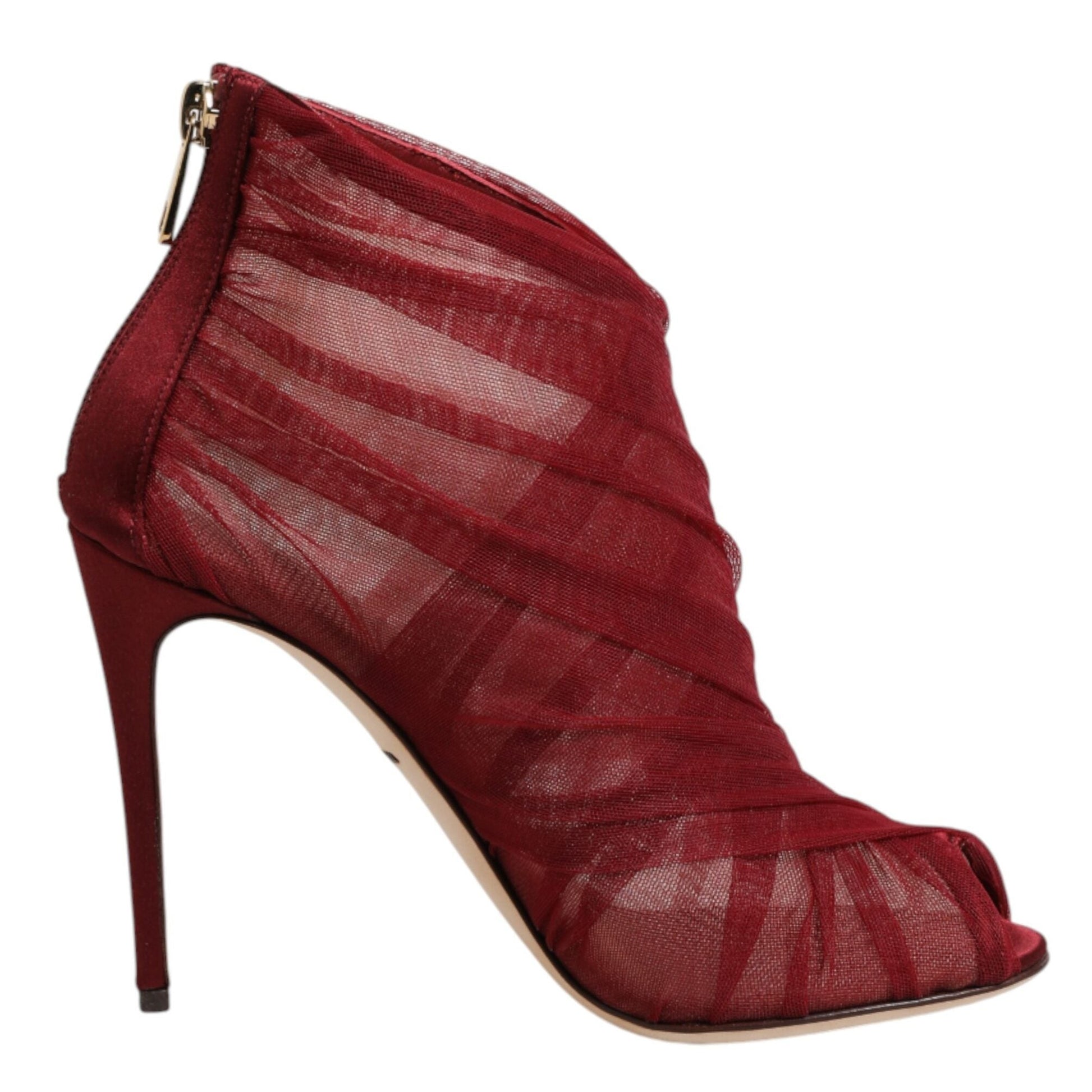 Dolce & Gabbana Red Tulle Ankle Boots Stiletto Heels Shoes