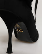 Dolce & Gabbana Black Stiletto Heels Lace Up Boots Shoes