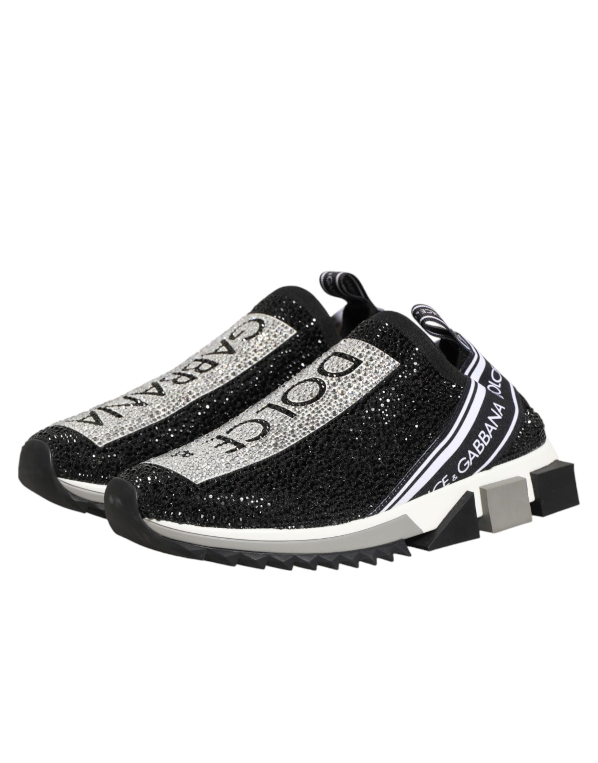 Dolce & Gabbana Black Silver Slip On Sorrento Sneakers Shoes