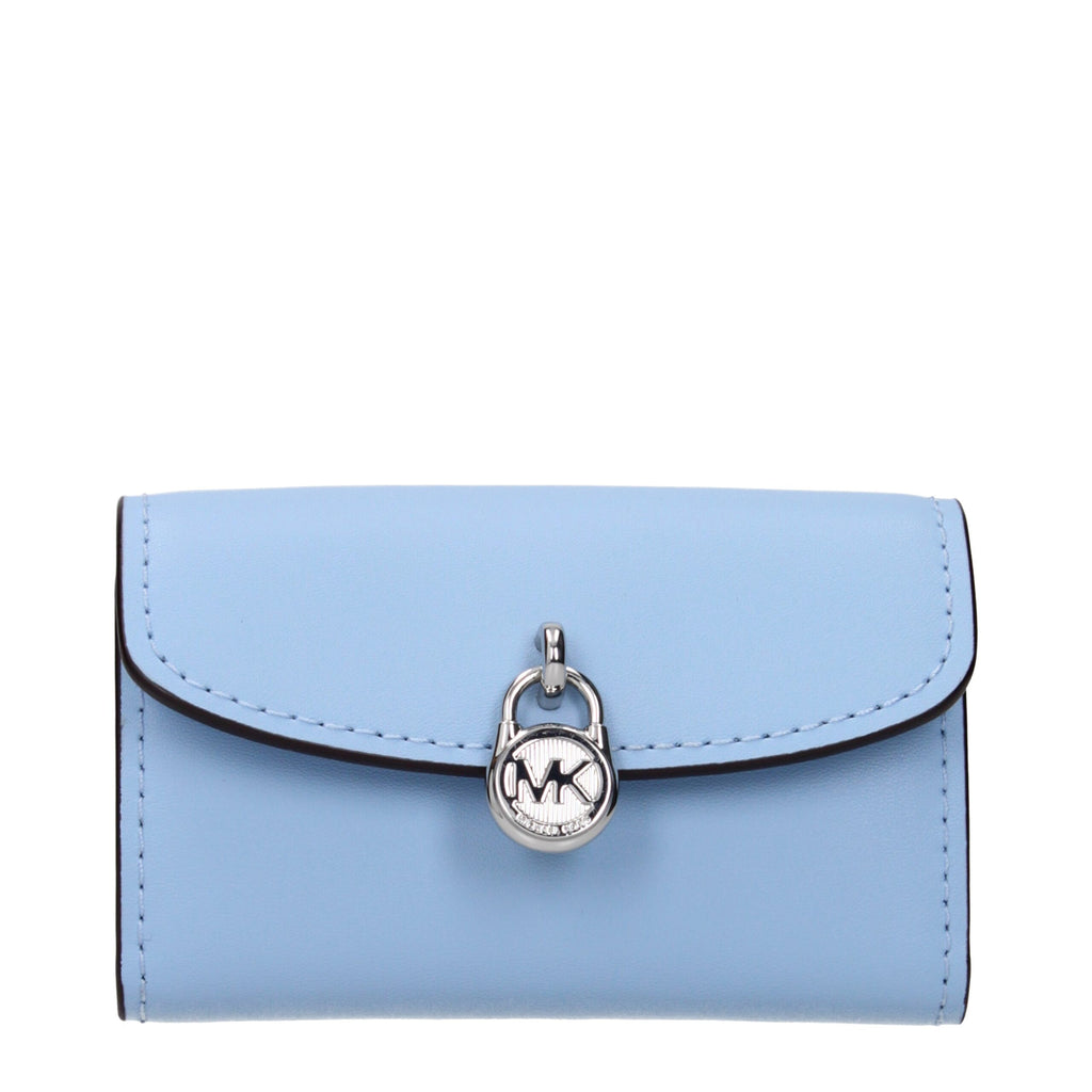 Light blue Michael Kors leather wallet with multiple card slots and sleek design, showcasing fine craftsmanship and brand signature style.