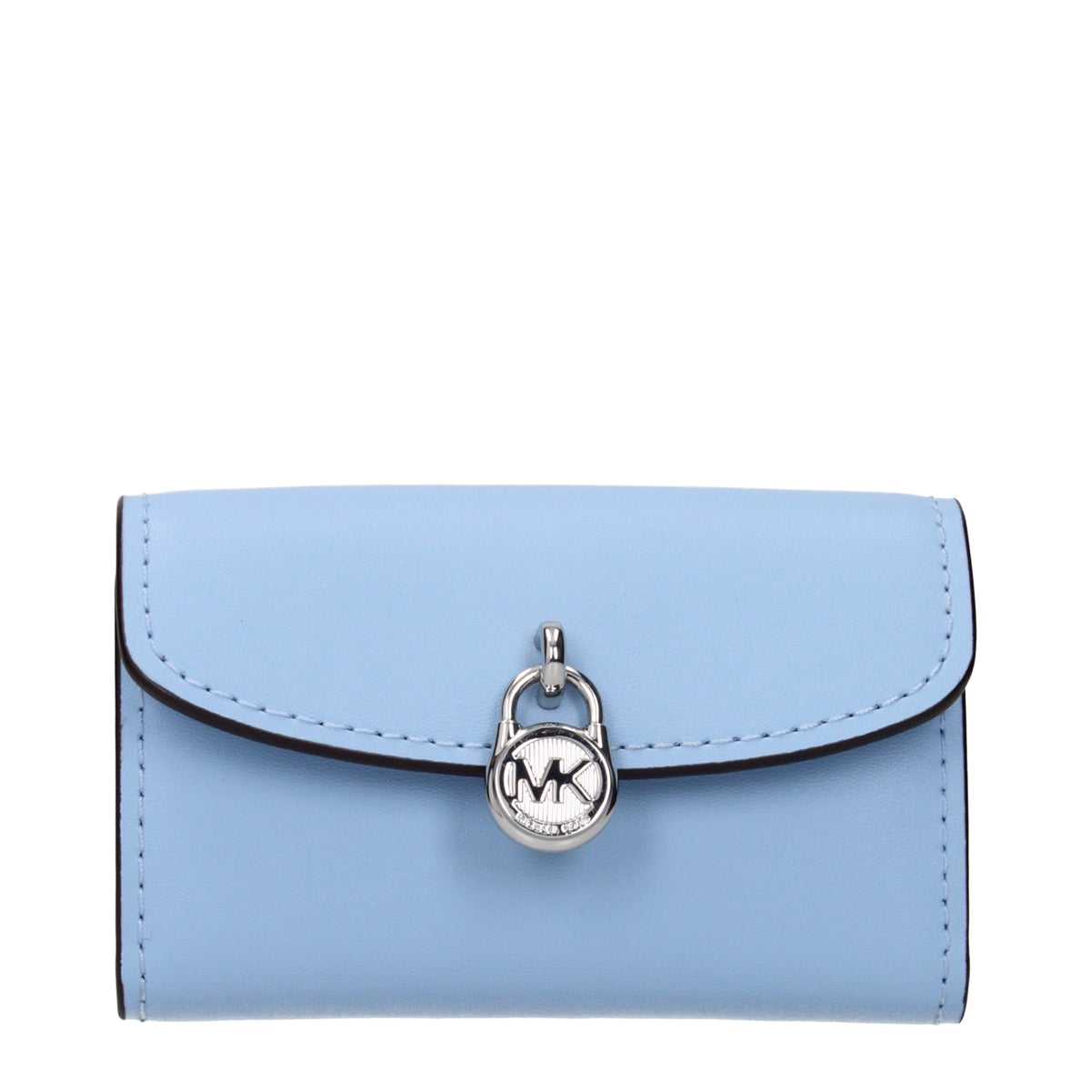 Light blue Michael Kors leather wallet with multiple card slots and sleek design, showcasing fine craftsmanship and brand signature style.
