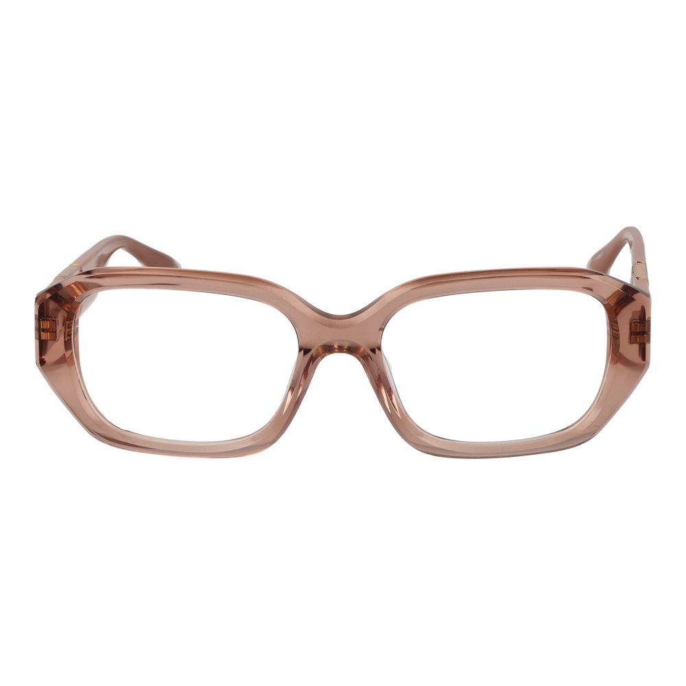 Trussardi pink acetate eyeglass frames with rounded rectangular shape and subtle brand detailing.