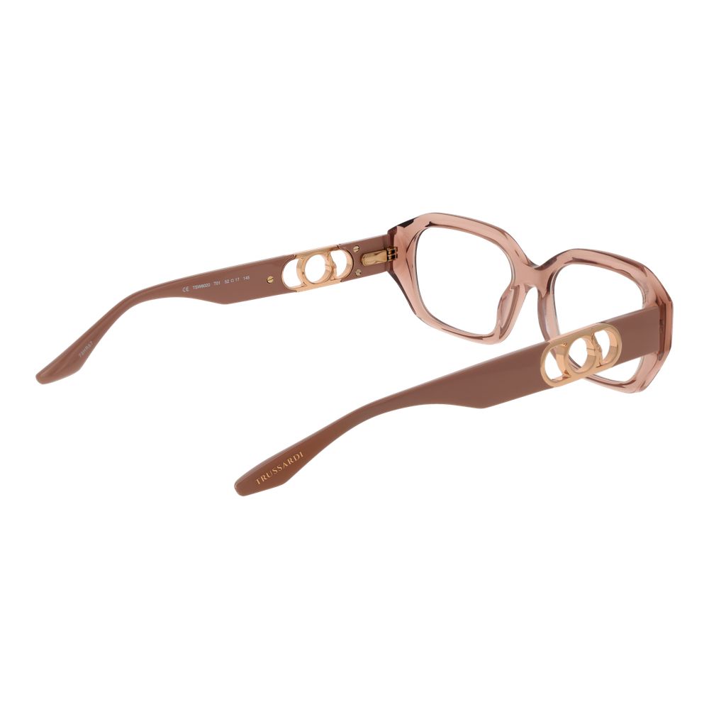 Trussardi pink acetate glasses frames featuring a stylish design with clear lenses and a modern, elegant look.
