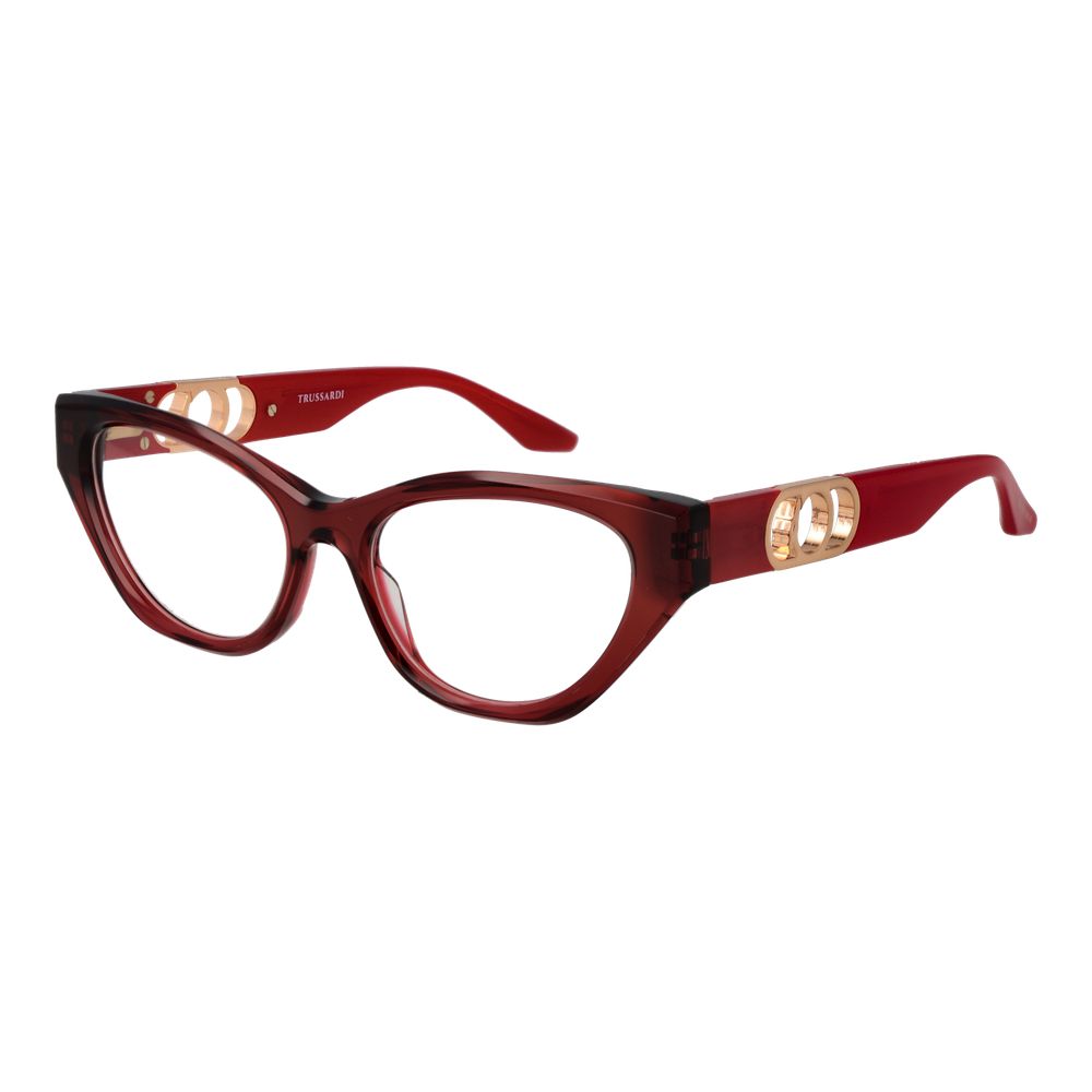Trussardi red acetate glasses frames with sleek design and clear lenses, showcasing modern style and Italian craftsmanship.