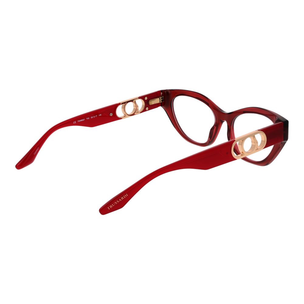 Trussardi red acetate glasses frames with sleek design and rounded rectangular shape, showcased against a plain background.