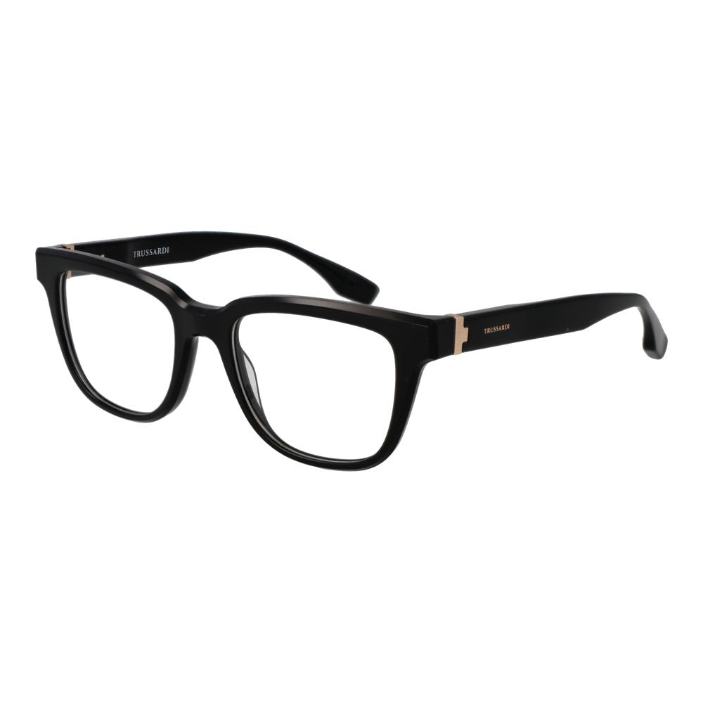 Trussardi black acetate glasses frames with sleek design and clear lenses, stylish eyewear for everyday wear.