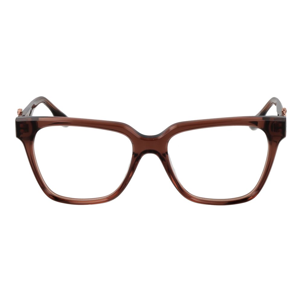 Trussardi brown acetate eyeglass frames with sleek design and clear lenses, stylish and lightweight for everyday wear.