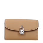 Michael Kors brown leather wallet with multiple card slots and a zip coin compartment, designed for stylish organization.