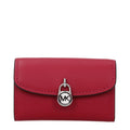 Red leather Michael Kors wallet with multiple card slots and a sleek design, showcasing the brand's signature style.