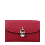Red leather Michael Kors wallet with multiple card slots and a sleek design, showcasing the brand's signature style.