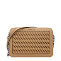Michael Kors brown leather crossbody bag with adjustable strap and gold-tone hardware, stylish and compact for everyday use.