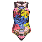Black Desigual polyester women's bodysuit with long sleeves and fitted design, showcased on a plain background.