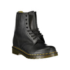 Black leather Dr. Martens unisex ankle boot with rugged sole and classic lace-up design.